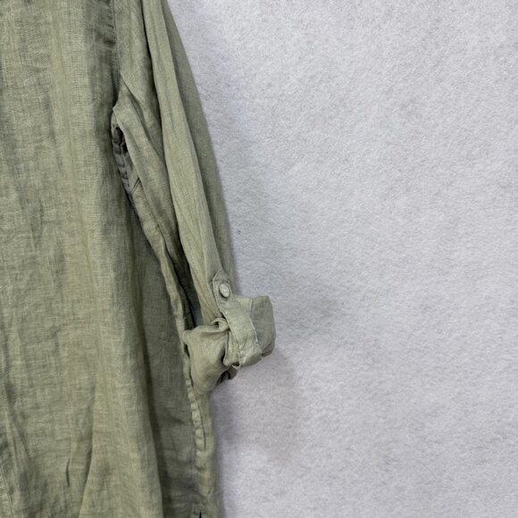 J jill Linen Tunic Shirt Womens Medium Sage Green Popover Long Sleeve Roll tab - Picture 10 of 11